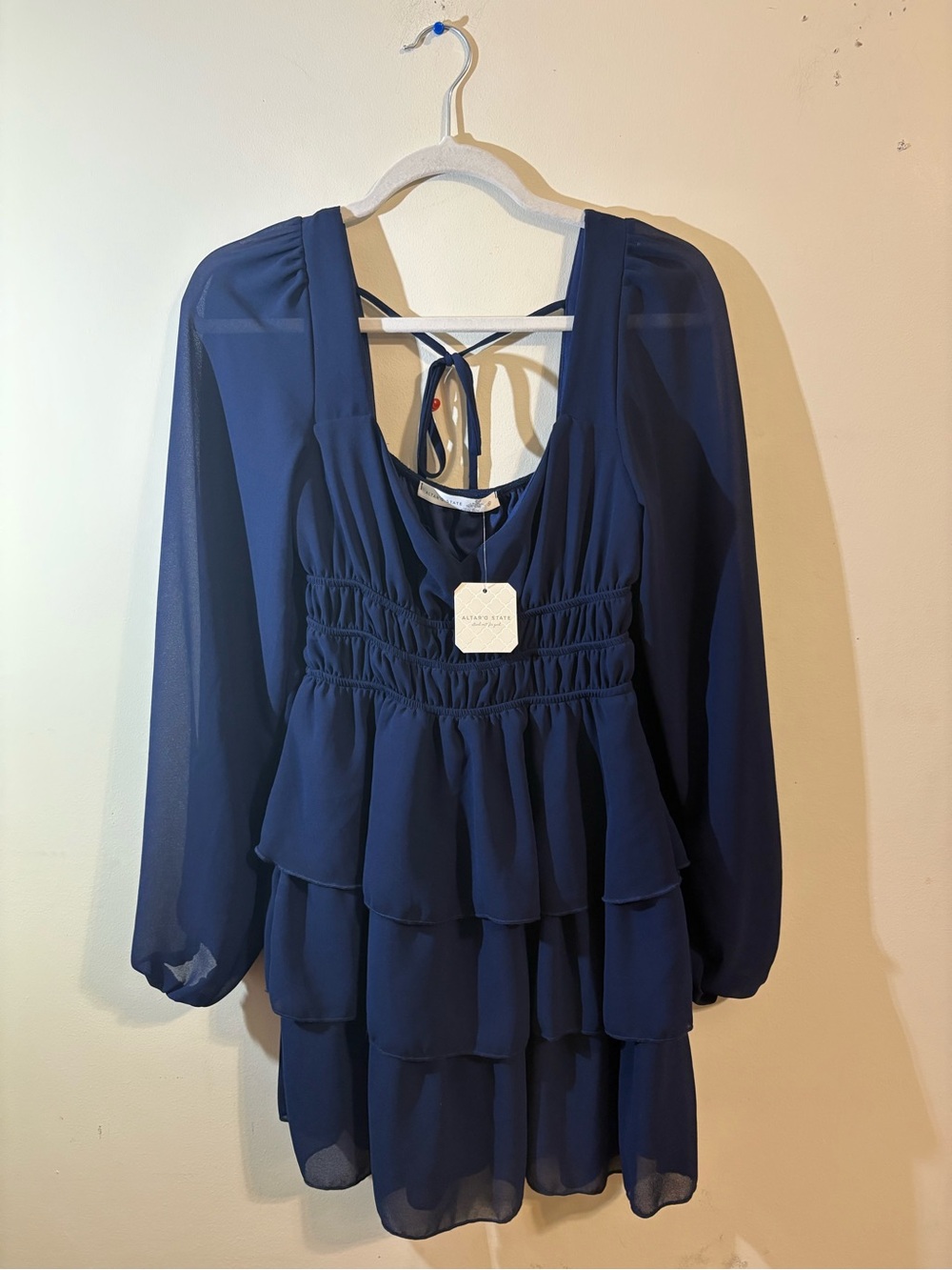 Altar'd State Dress women’s small long-sleeve tier square neckline smocked waist